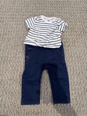 ☀️Little Me Navy and White Striped Top with Navy Pants Kids Matching Set